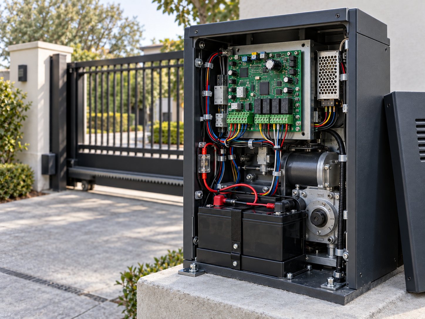 Gate operator wiring and battery backup enclosure